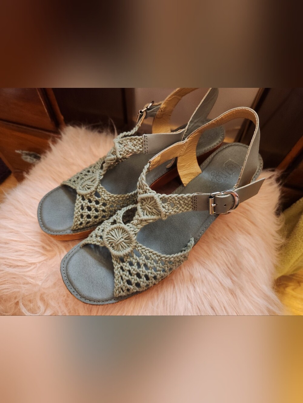 TWO PAIR  Gray Crochet And Leather Sandals 9.5 AND a Brown Pair Of The Same